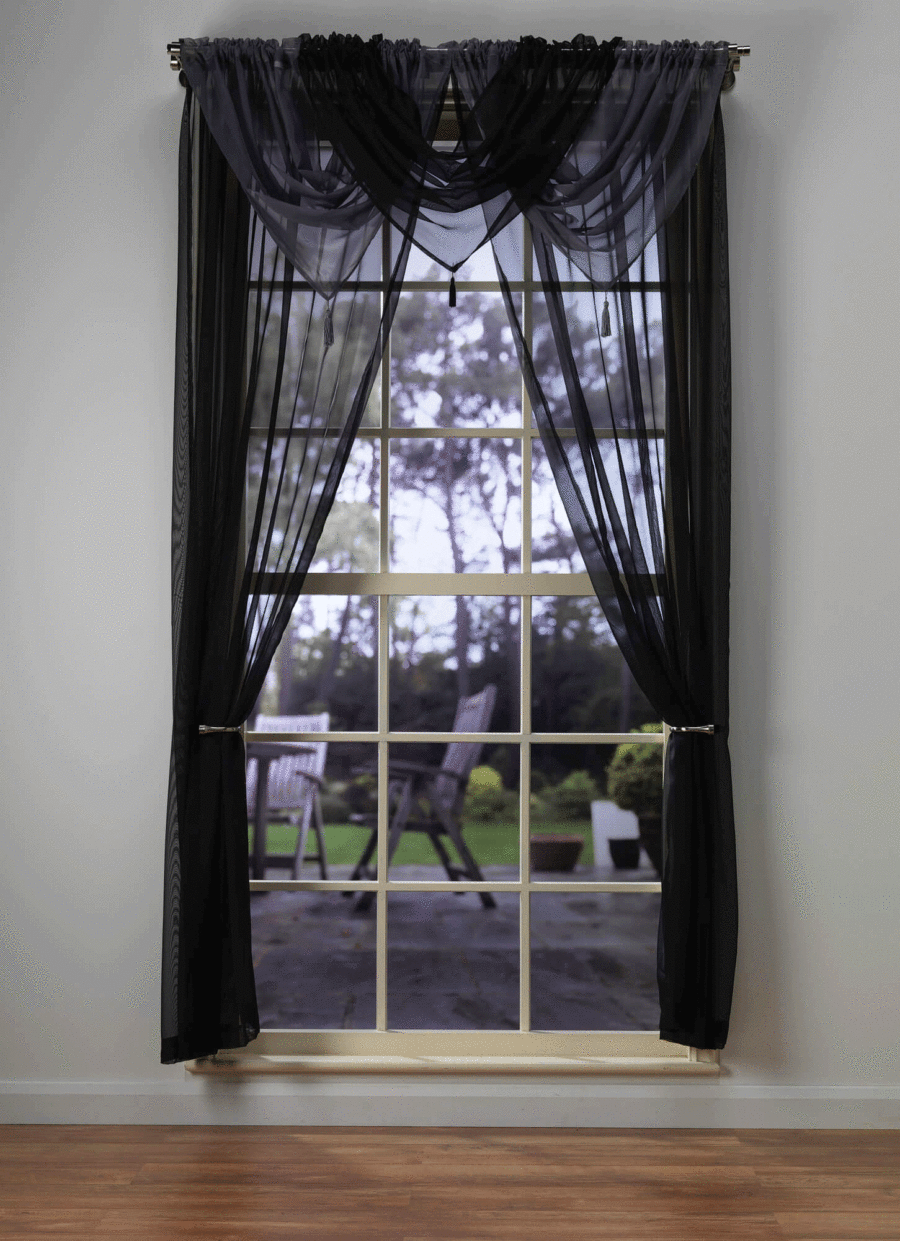 Plain Voile Black Curtain Panel & Swag Sets