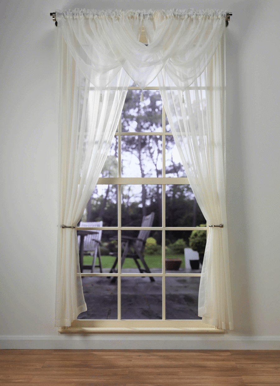 Plain Voile Cream Curtain Panel & Swag Sets