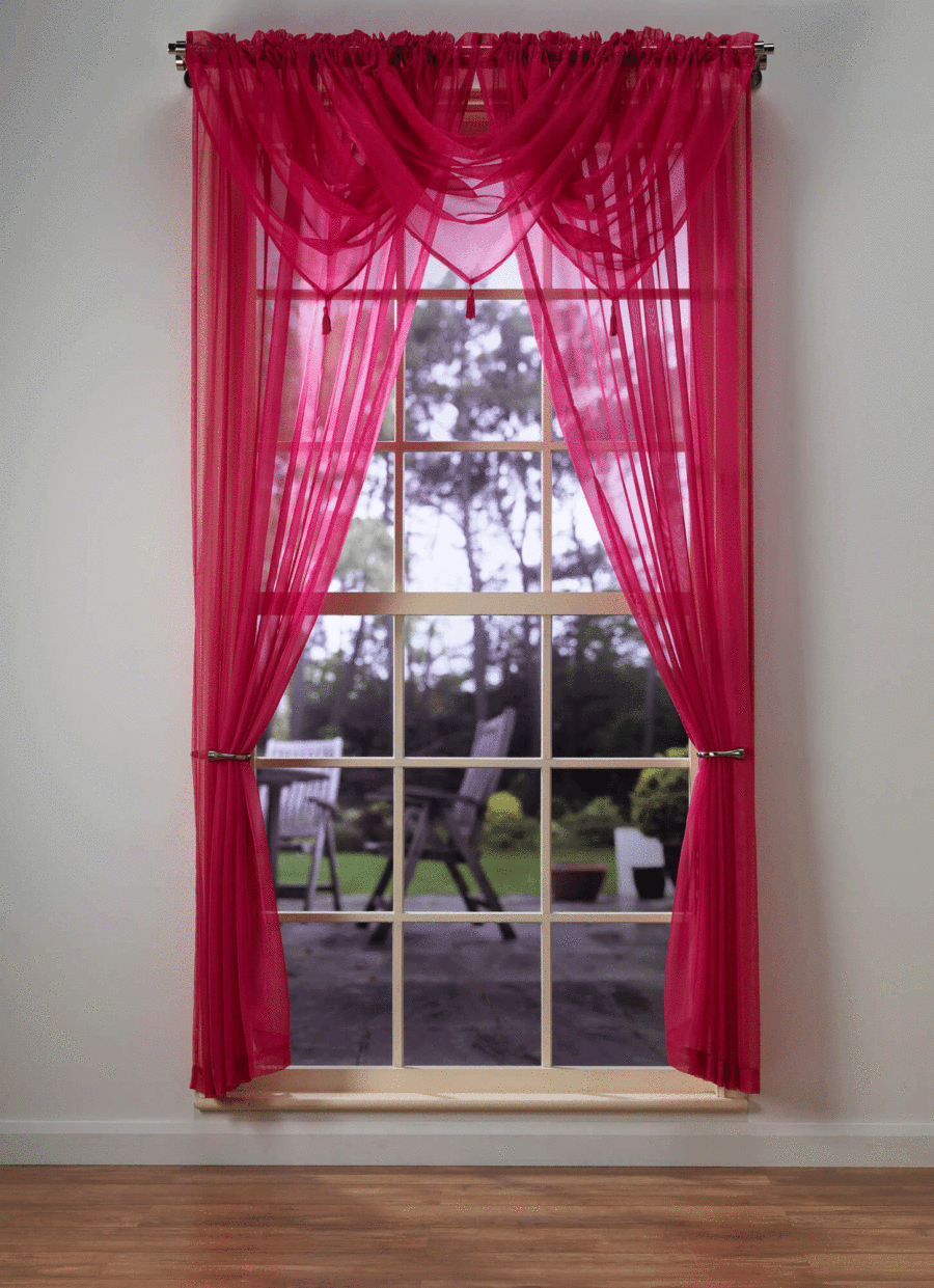 Plain Voile Fuchsia Curtain Panel & Swag Sets