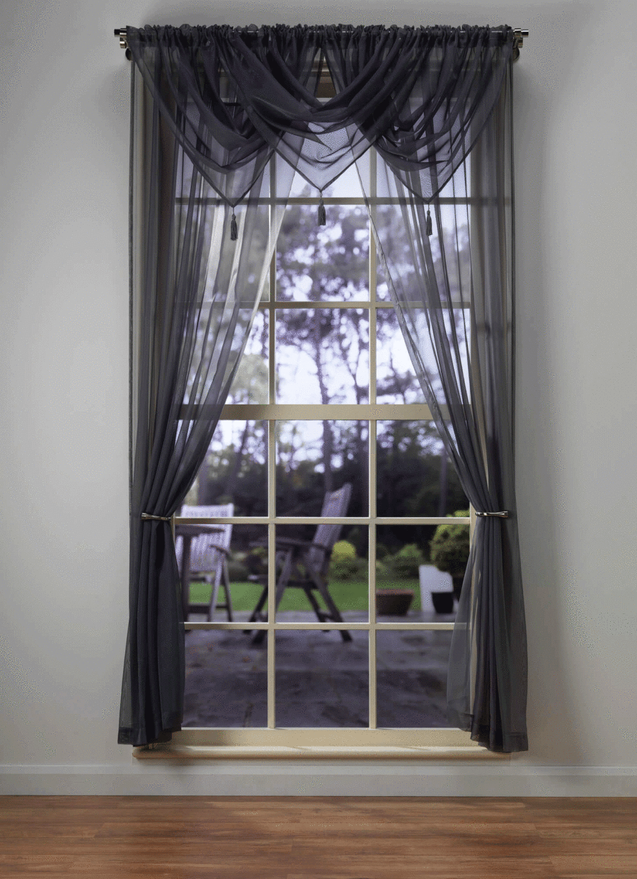 Plain Voile Grey Curtain Panel & Swag Sets