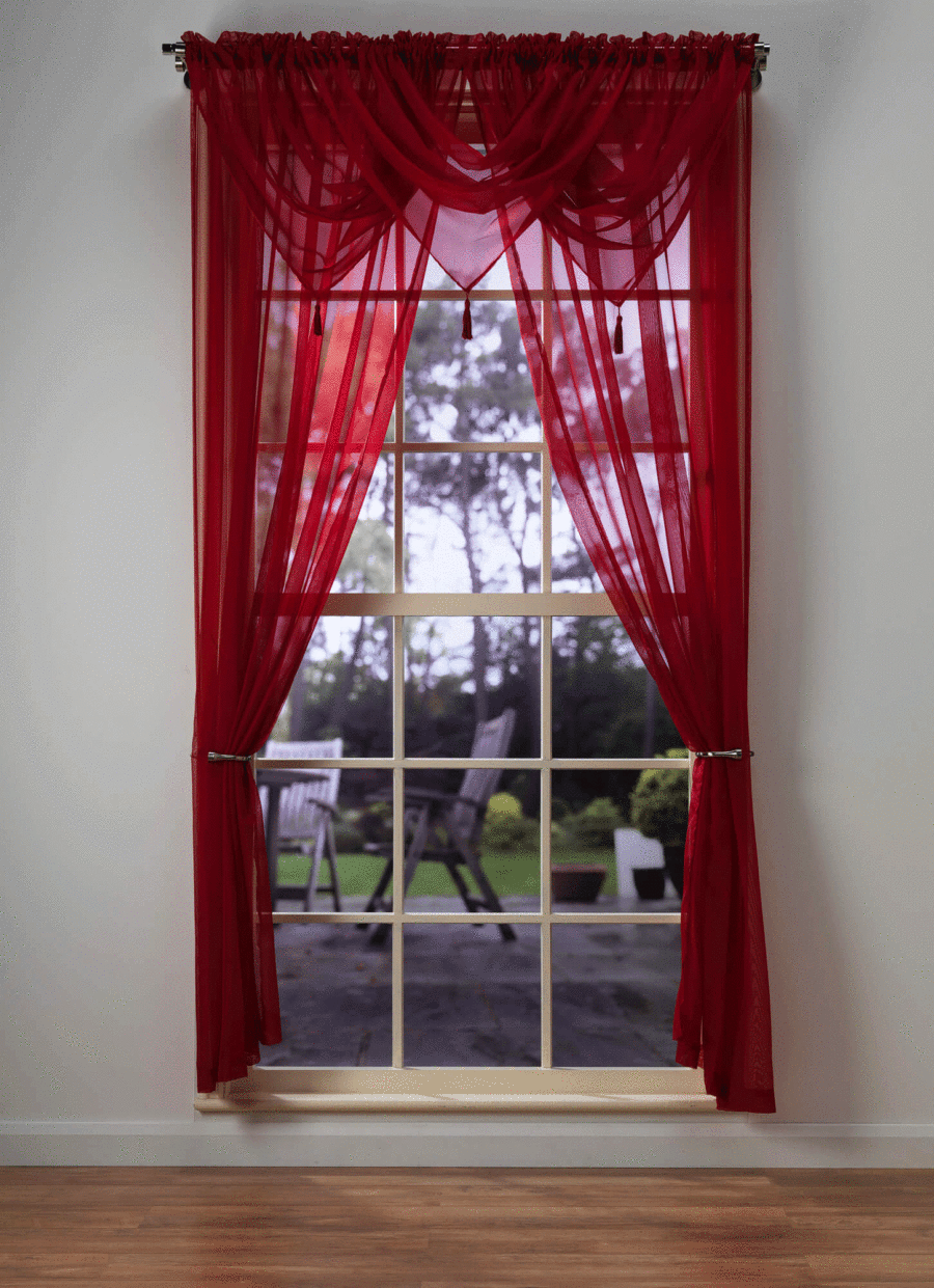Plain Voile Red Curtain Panel & Swag Sets
