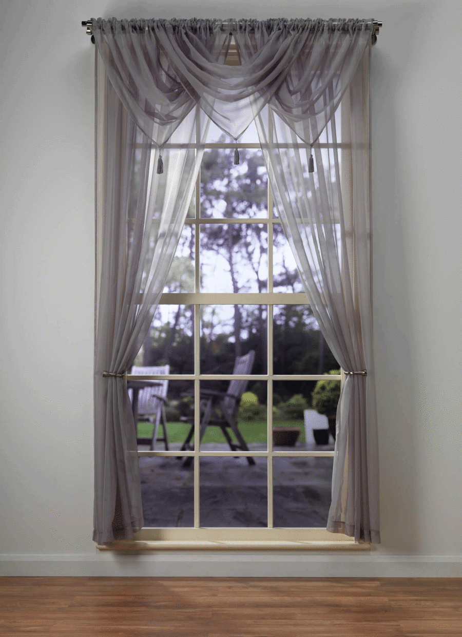 Plain Voile Silver Curtain Panel & Swag Sets