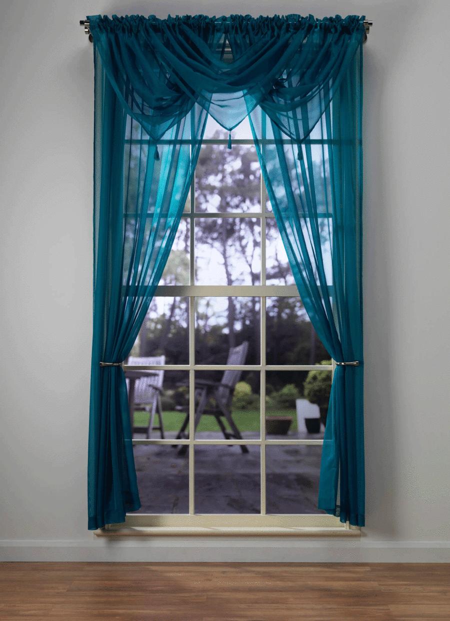 Plain Voile Teal Curtain Panel & Swag Sets