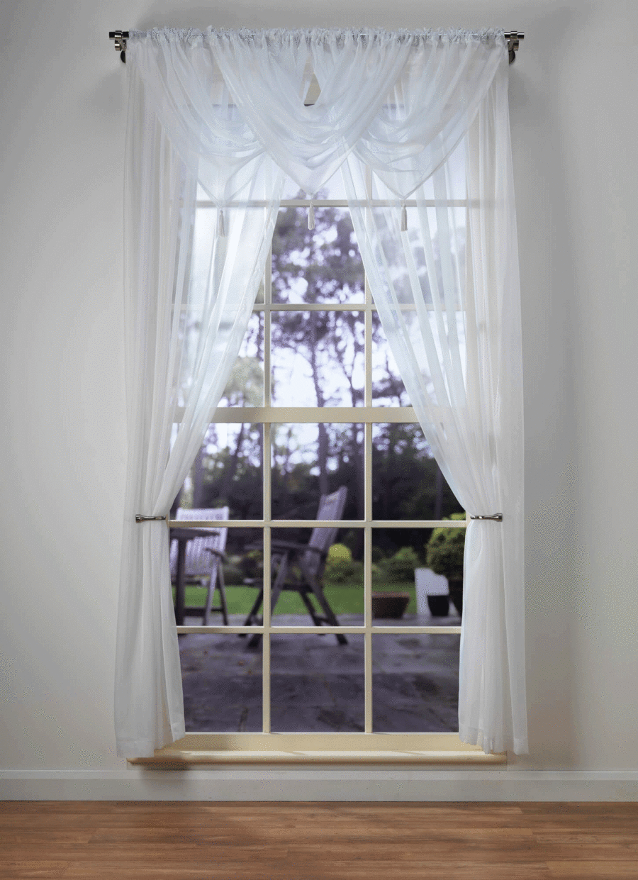 Plain Voile White Curtain Panel & Swag Sets