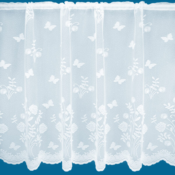 ALASKA WITH A FLORAL BASE DESIGN WHITE NET CURTAIN BY THE METRE 