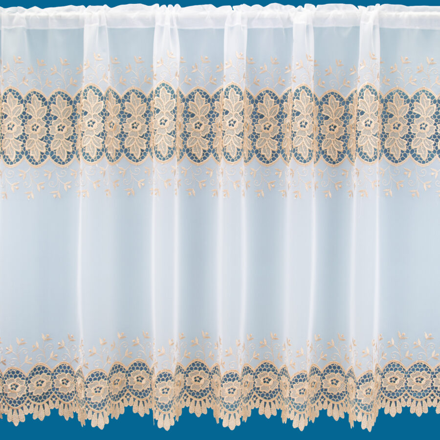 Claire Gold Embroidered Macramé Lace Voile Curtain