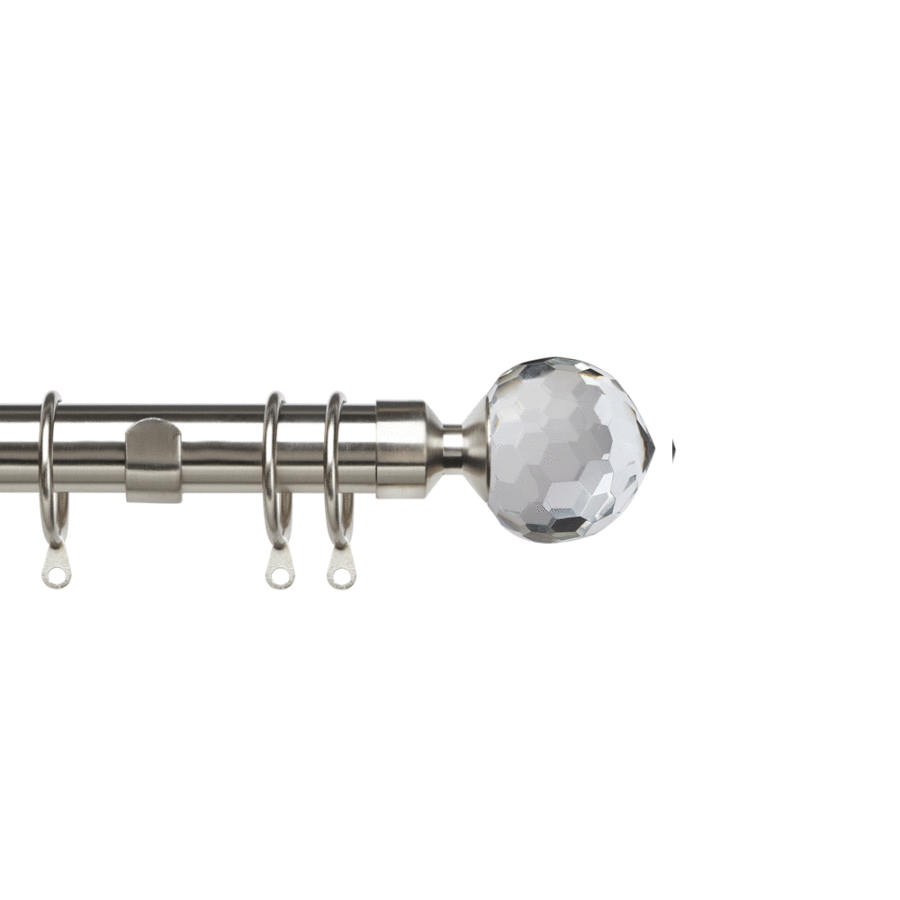 Pristine Crystal 25-28mm Satin Silver Extendable Curtain Pole 120-210cm