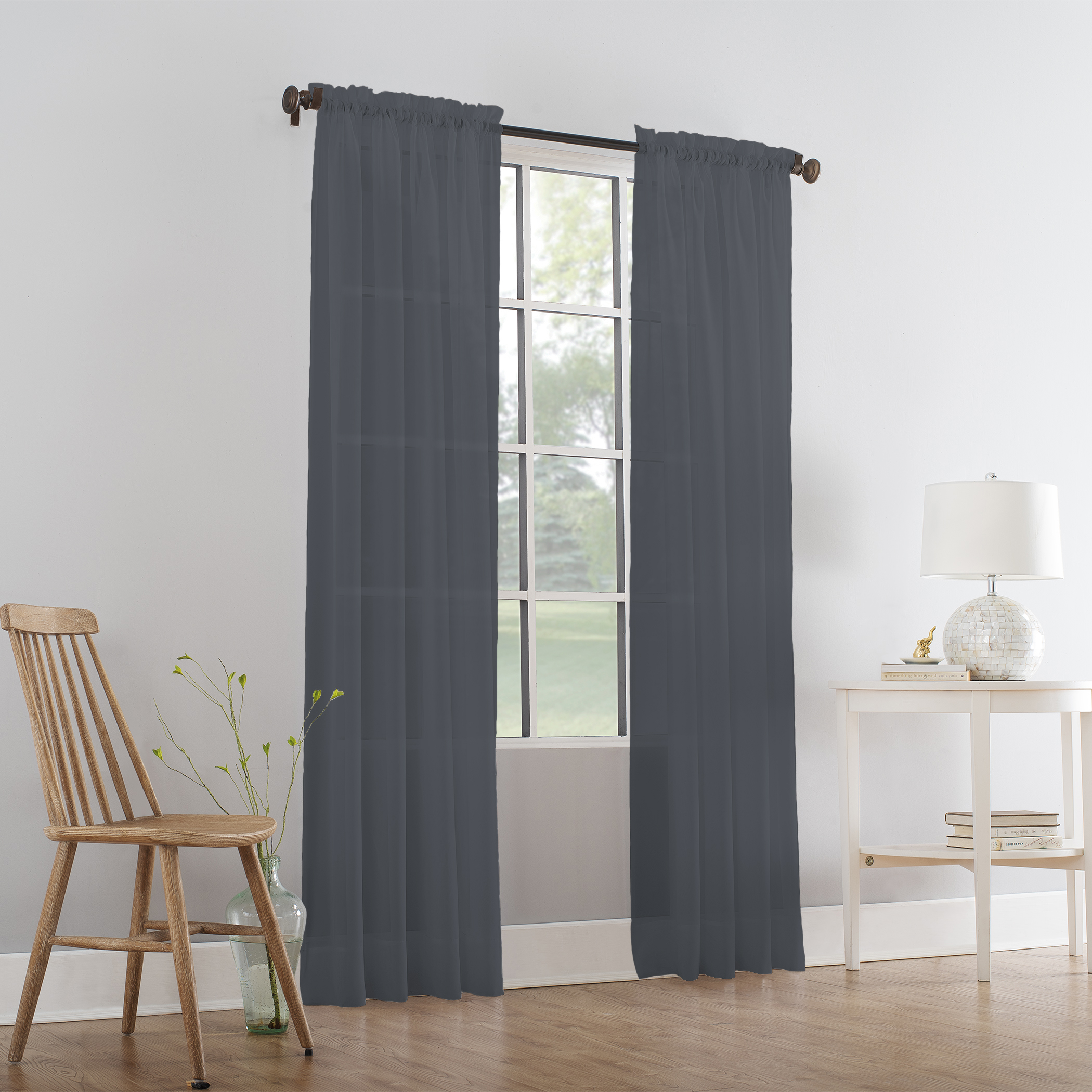 thumbnail image 2 of Navy Plain Voile Tie Blinds - 140cm (55") Wide - Slot Top Panels, Free Postage 2 of 2