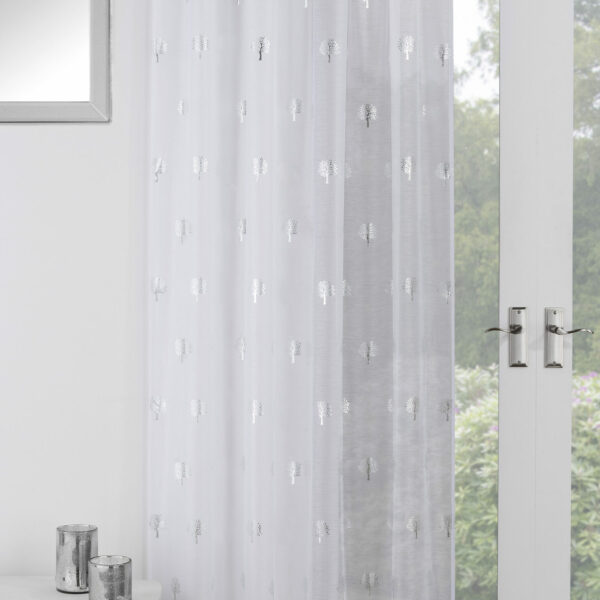 IBIZA VOILE Panel Glitter Diamante Design Net Curtain Slot Top Heading Tie Blind 