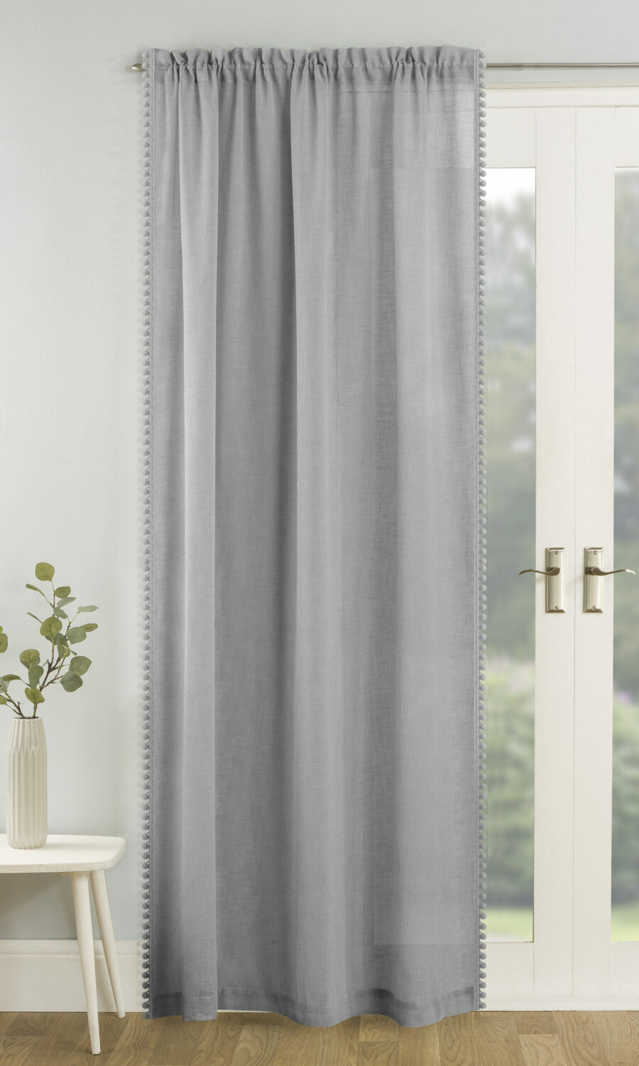 Pom Pom Slot Top Voile Panel Grey