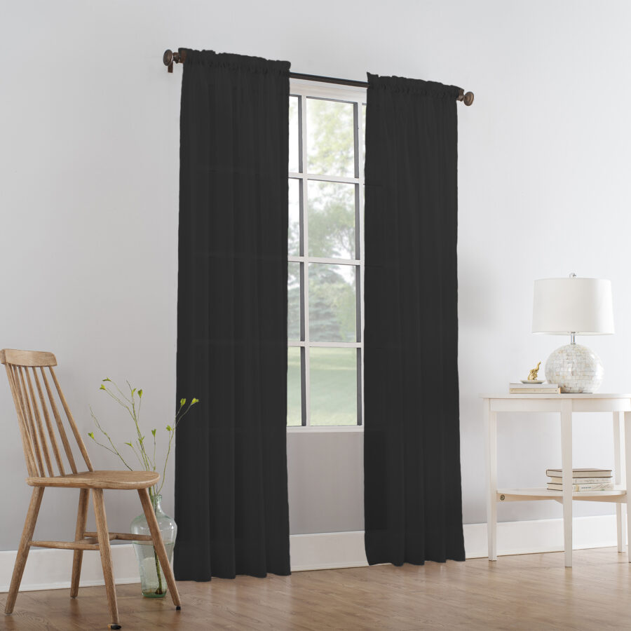 Plain Slot Top Voile Panel Black
