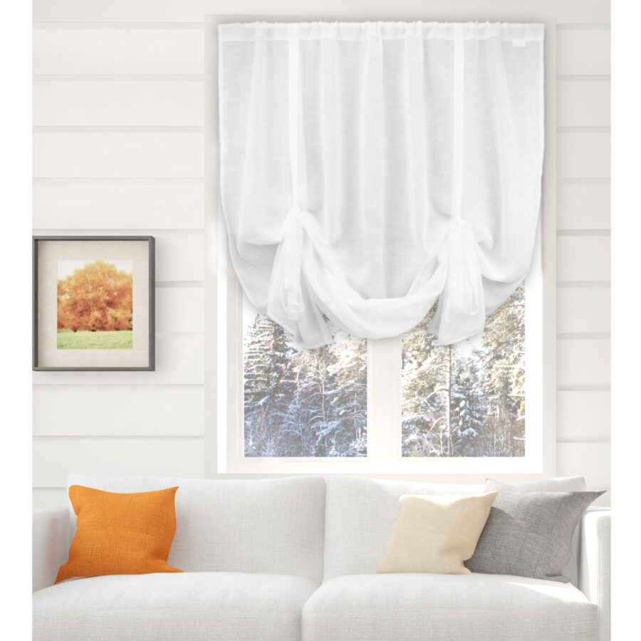 White Textured Voile Tie Blind