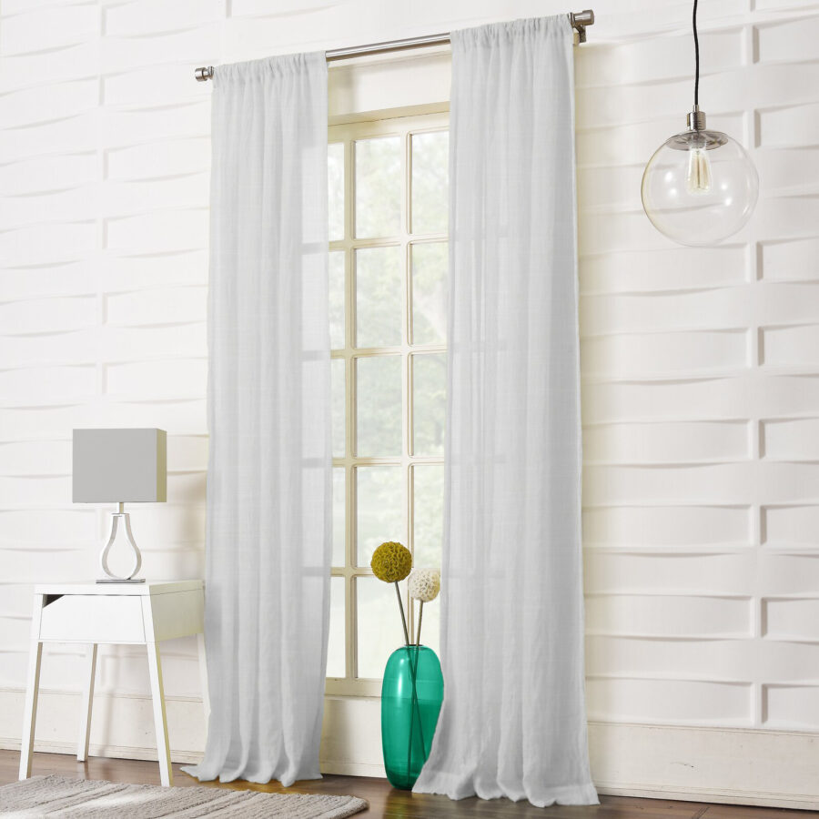 Plain Textured Voile Panel White