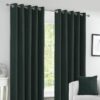 Crete Chenille Dark Green Lined Blackout Eyelet Curtains - Image 2