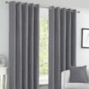 Crete Chenille Grey Lined Blackout Eyelet Curtains - Image 2