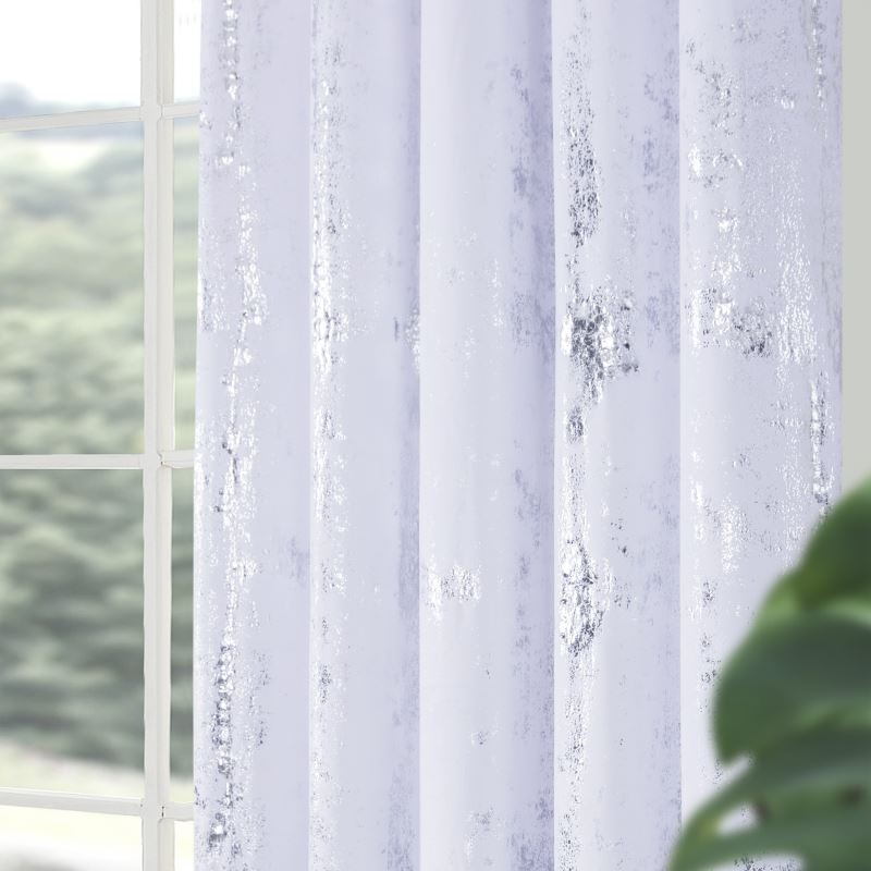 White and silver shop curtains
