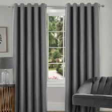 Salerno Faux Wool Charcoal Eyelet Blackout Lined Ready Made Curtains
