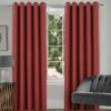 Salerno Faux Wool Terracotta Eyelet Blackout Lined Ready Made Curtains - Image 2