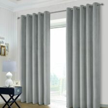 Valerie Silver Velour Eyelet Blackout Lined Ready Made Curtains