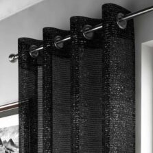 Adele Metallic Thread Eyelet Voile Panel Black