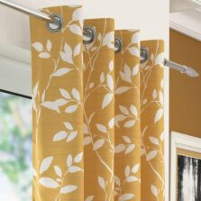 Willow Leaf Design Headed Eyelet Voile Panel Ochre Yellow
