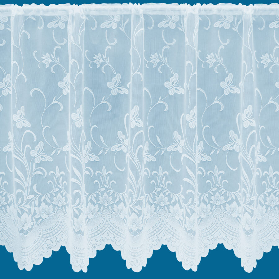 Butterfly net curtain with delicate white embroidered design