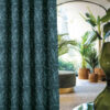 Georgina Teal Chenille Jacquard Lined Pencil Pleat Ready Made Curtains - Image 4