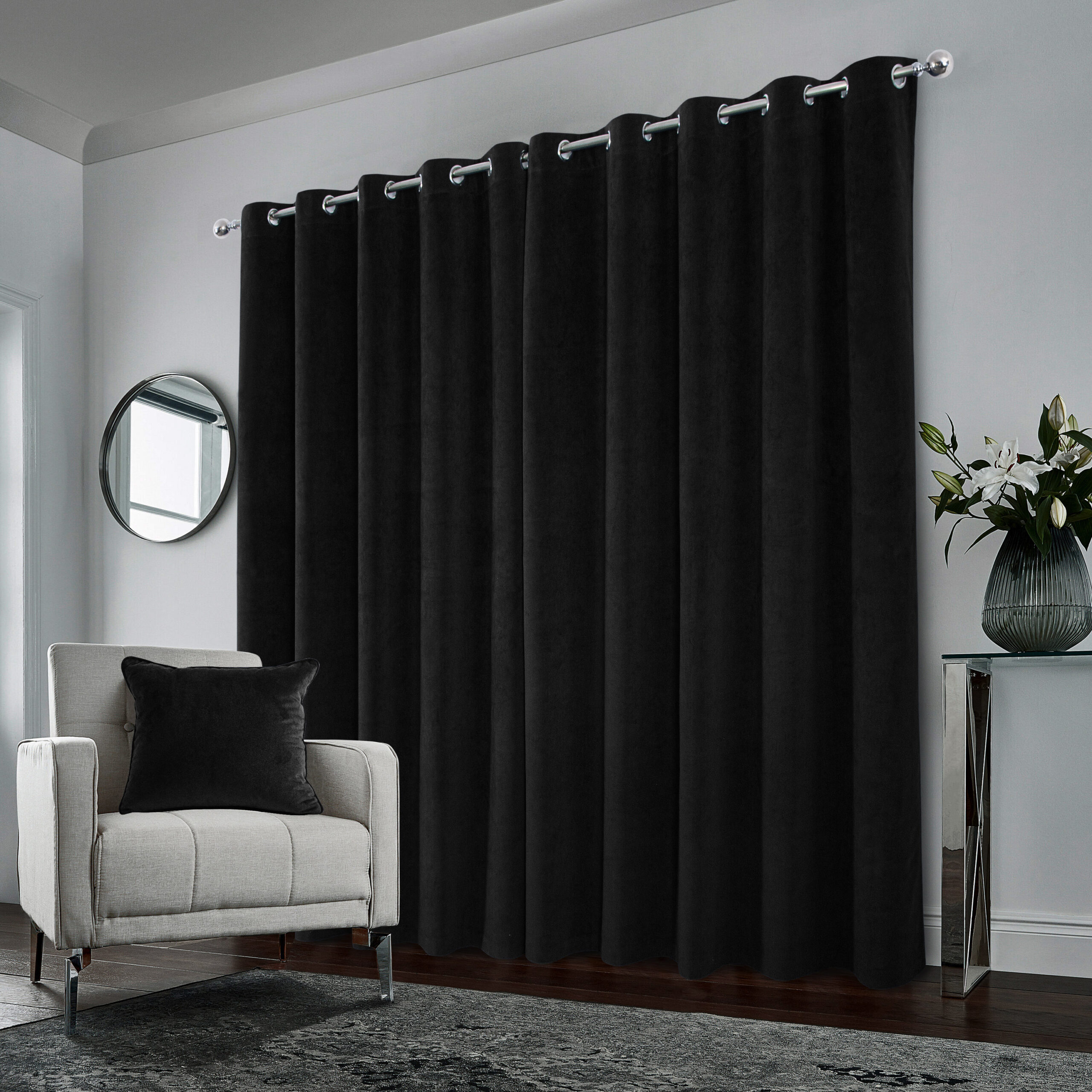 Windsor Black Eyelet Blackout Ready Made Curtains - NetCurtains.co.uk