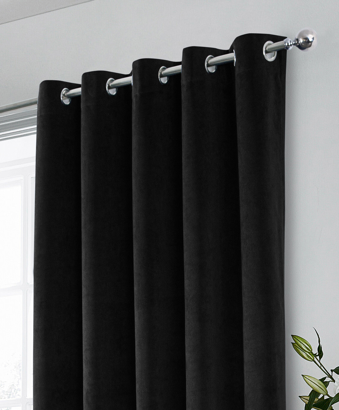 Windsor Black Eyelet Blackout Ready Made Curtains - NetCurtains.co.uk