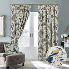 Knightsbridge Blue Lined Pencil Pleat Ready Made Curtains