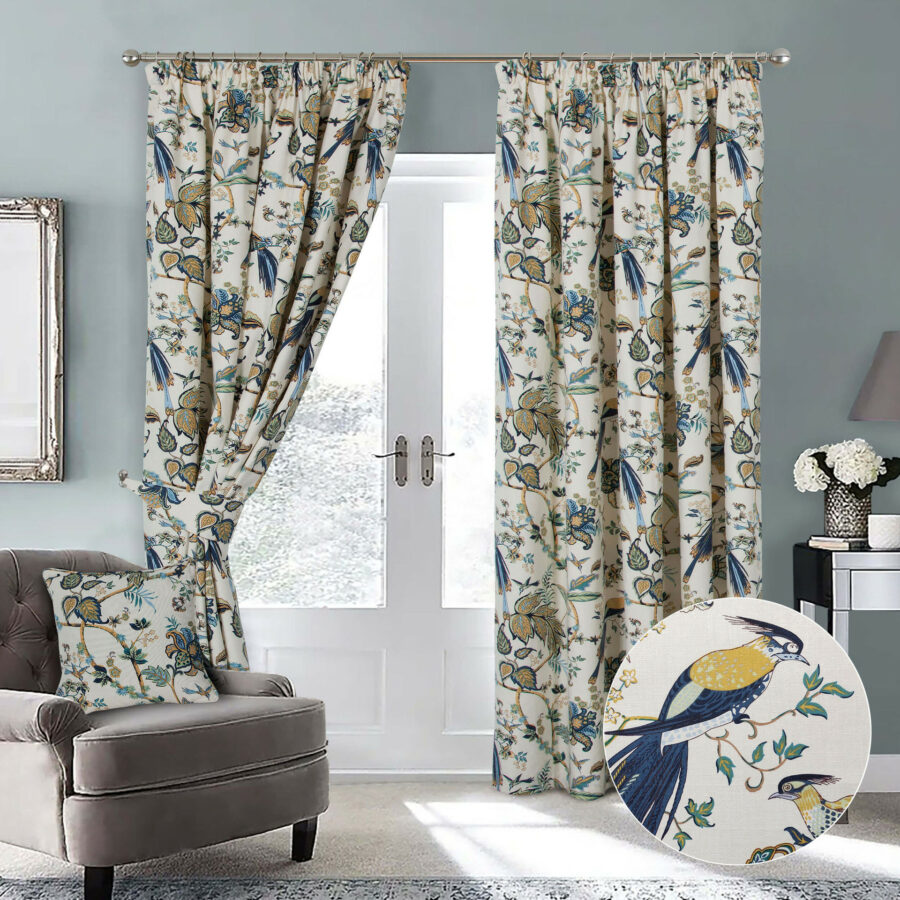 Knightsbridge Blue Lined Pencil Pleat Ready Made Curtains