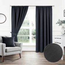 Plain Woven Black Pencil Pleat Blockout Self Lined Ready Made Curtains