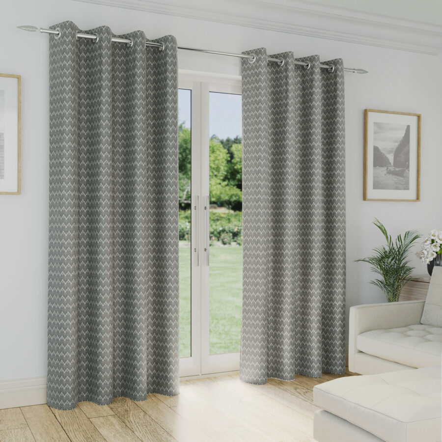 Cleo Grey Chevron Thermal Eyelet Curtains